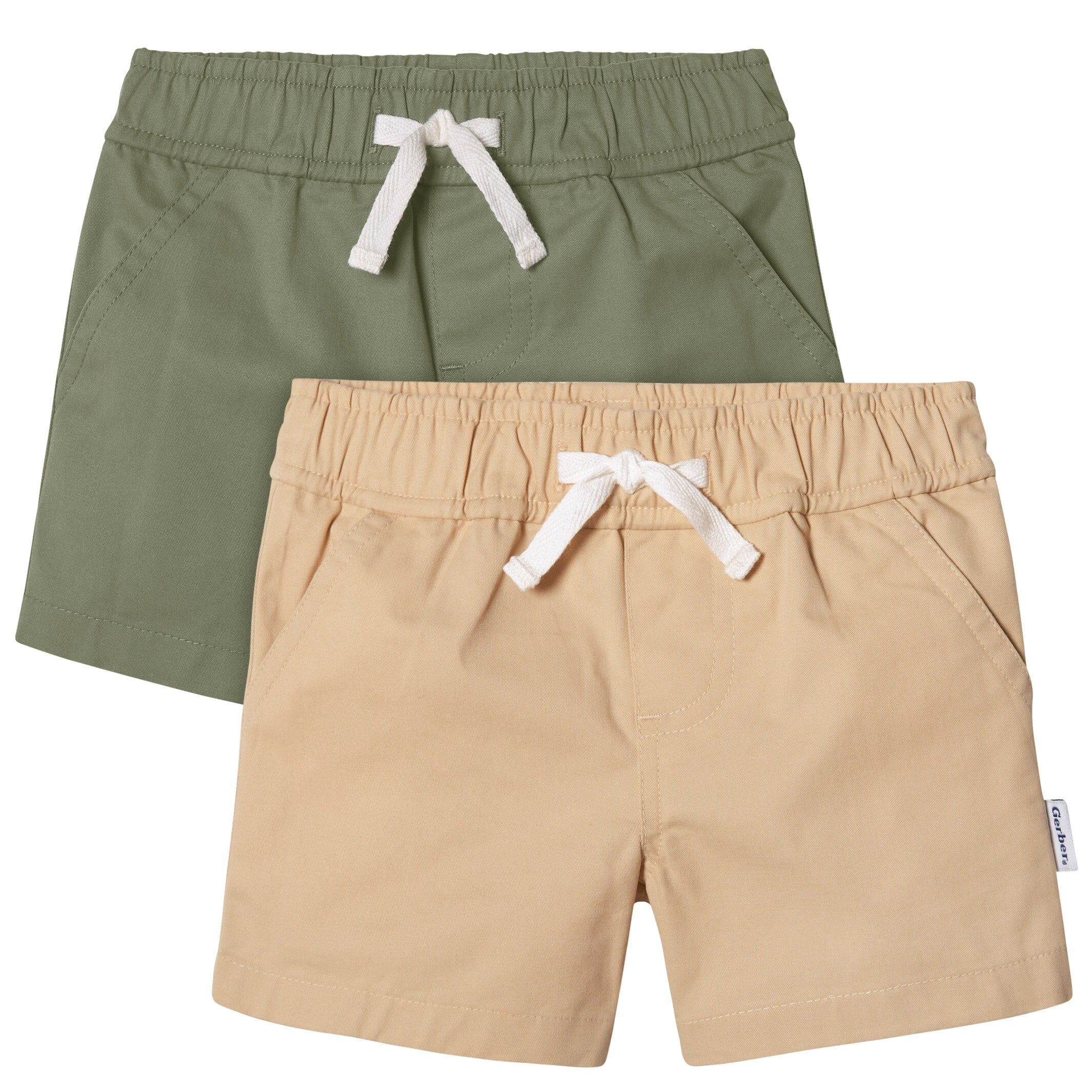 2-Pack Baby & Toddler Boys Olive and Dark Khaki Twill Shorts | Gerber Childrenswear