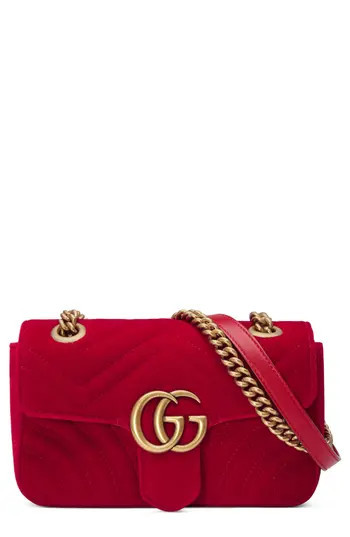 Gucci Small Gg Marmont 2.0 Matelasse Velvet Shoulder Bag - Red | Nordstrom