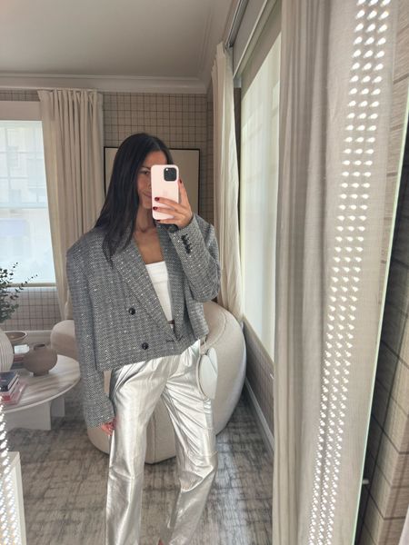 STYLE SESSION: Silver pants 🤍 Blazer is Magda Butrym but linked similar!