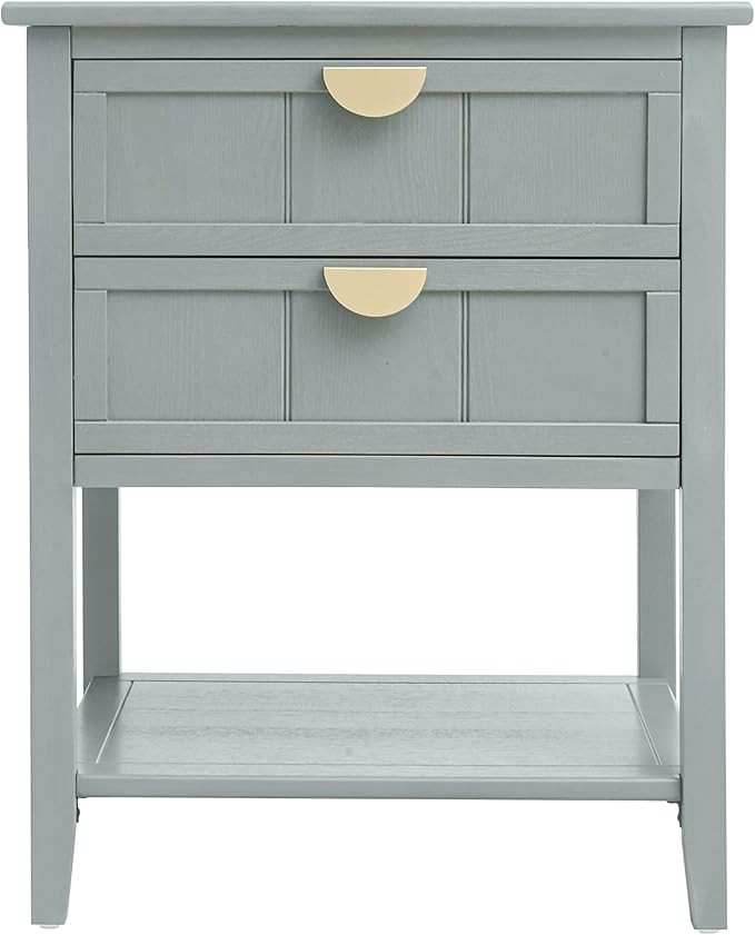 RXRRXY 2 Storage Drawer Bedside Nightstand, Wood Side Table Bedroom Storage Drawer with Open Shel... | Amazon (US)