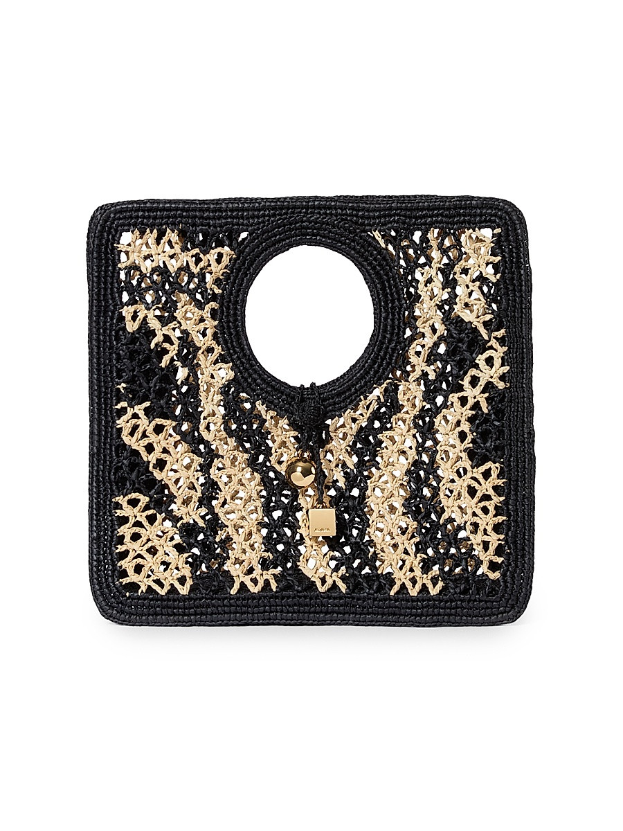 Women's Le Petit Carré Spiaggia Raffia Tote Bag - Natural Black | Saks Fifth Avenue