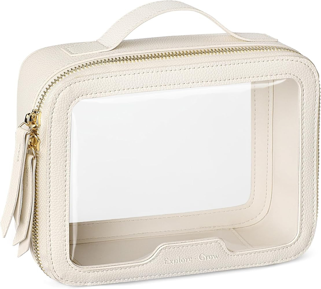 PACKISM Medium Clear Makeup Bag - PU Leather Clear Travel Bags for Toiletries Car Bag for Essenti... | Amazon (US)