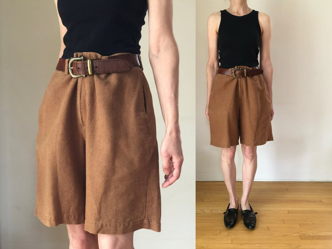 1990s Vintage Gap Acorn Brown Linen Relaxed Shorts 90s Minimalist L 32 W - Etsy | Etsy (US)
