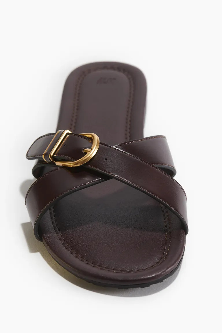 Buckle-detail Sandals - No heel - Burgundy - Ladies | H&M US | H&M (US + CA)