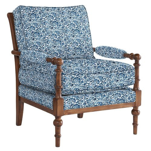Lucy Exposed Wood Chair - Aurora Indigo Floral - Handcrafted - Blue | One Kings Lane