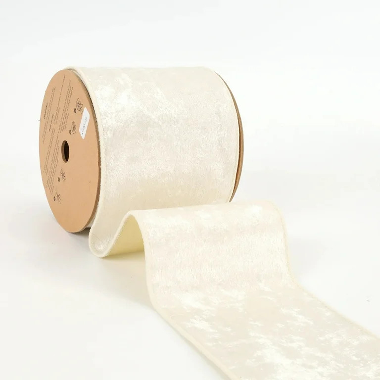 LaRibbons 4" Reversible Velvet/Lurex Wired Ribbon | Ivory/Gold | 10 Yard Roll | Walmart (US)