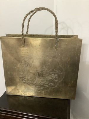 Vintage Mid Century Brass Shopping Bag Magazine Holder Asian Orient Design | eBay | eBay US
