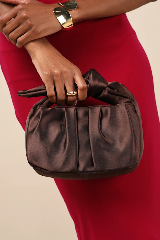 Essential Style Brown Satin Knot Handle Clutch Bag | Lulus