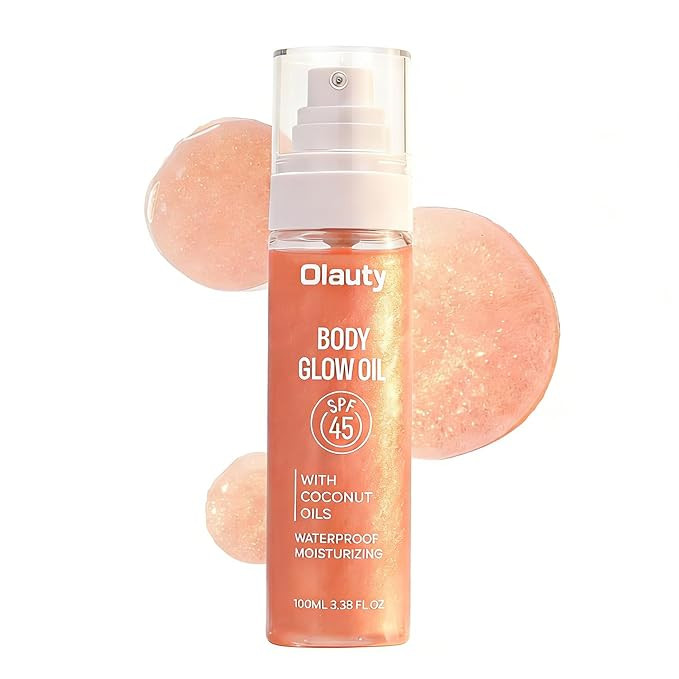 Body Glow Oil,Broad Spectrum SPF 45,Glitter Shimmer Mineral Sunscreen Body Oil with Sequin Mica,M... | Amazon (US)