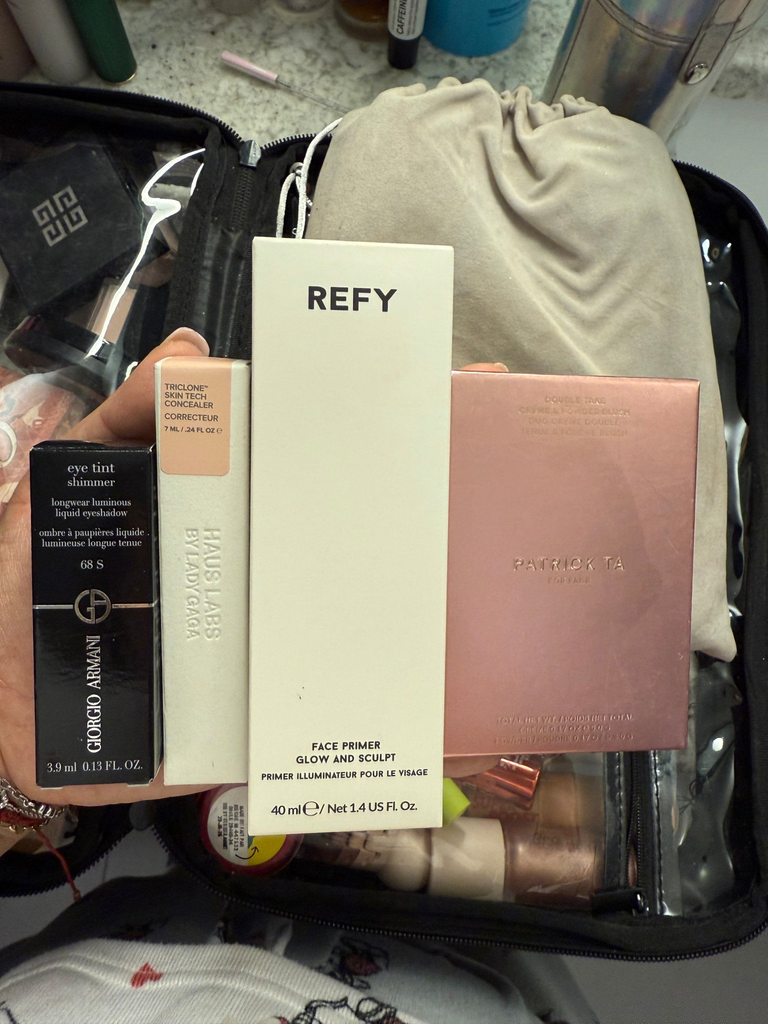 New products I picked up from the Sephora sale. Use code SAVEMORE
- Giorgio Armani liquid shadow in shade 22M and 68S
- Haus labs concealer in shade 04
- Refy glow and sculpt face primer 
- Patrick Ta blush in shade “she’s seductive"

#LTKBeauty #LTKSaleAlert