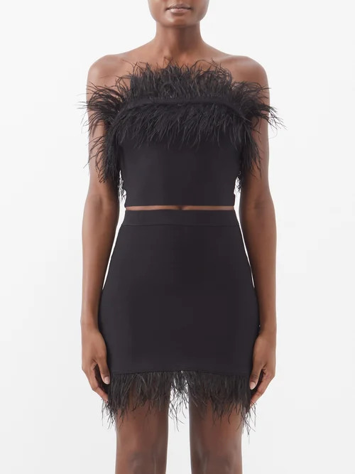 Staud - Nellie Feather-trimmed Bandeau Top - Womens - Black | Matches (US)