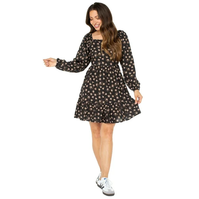 Celebrity Pink Juniors and Juniors Plus Long Sleeve Smocked Tiered Dress Sizes XXS-3X | Walmart (US)