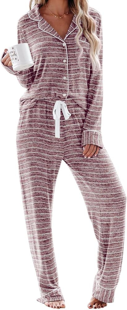 Aamikast Women's Pajama Sets Long Sleeve Button Down Sleepwear Nightwear Soft Pjs Lounge Sets | Amazon (US)