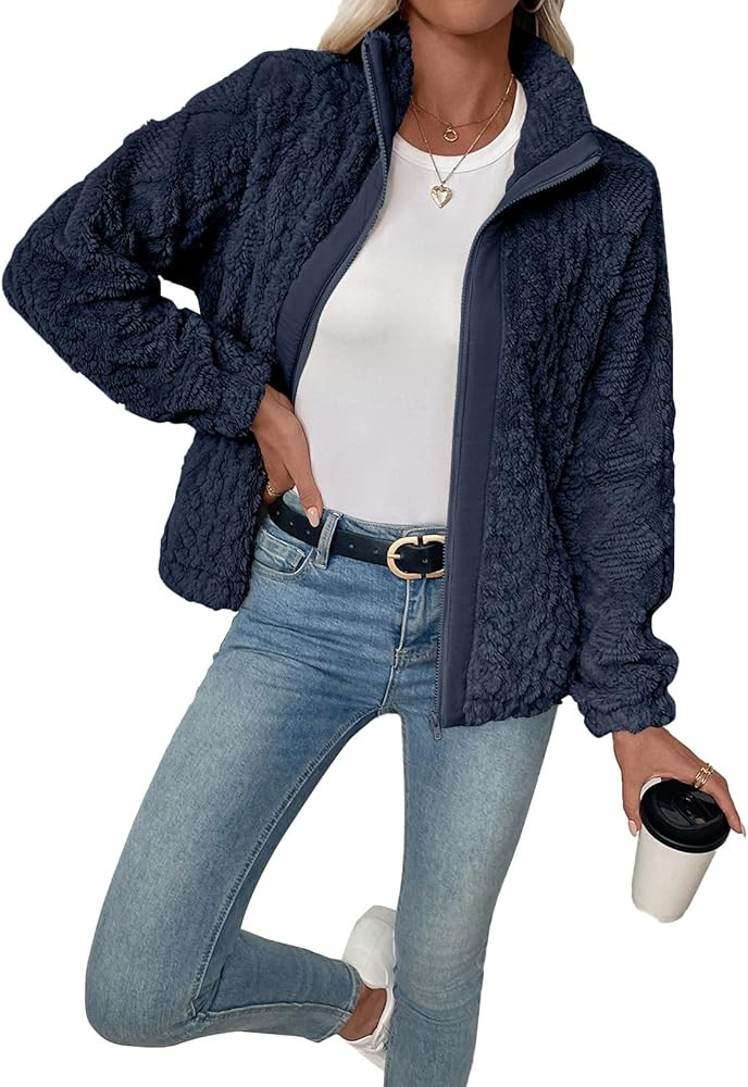 EVALESS Fleece Jacket Womens Sherpa Jacket Long Sleeve Zip Up Coat Winter Clothing Fashion 2025 | Amazon (US)
