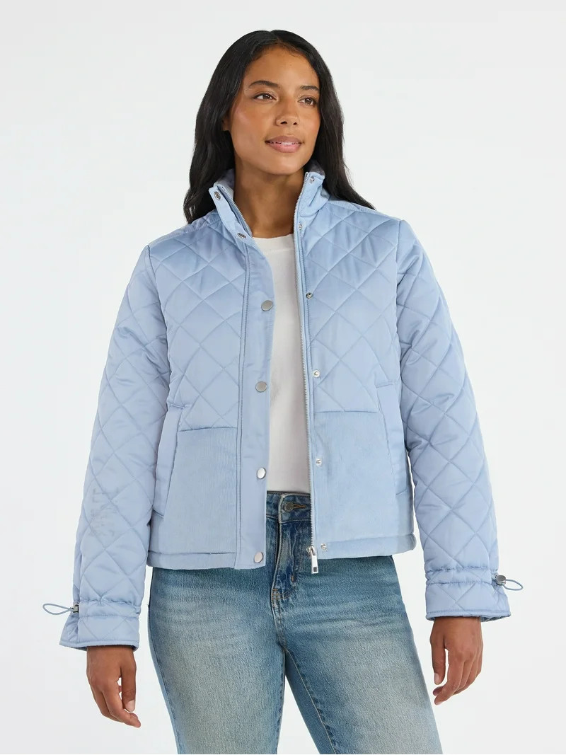 Time and Tru Women's and Women’s Plus Mixed Media Puffer Jacket, Sizes XS-2X | Walmart (US)