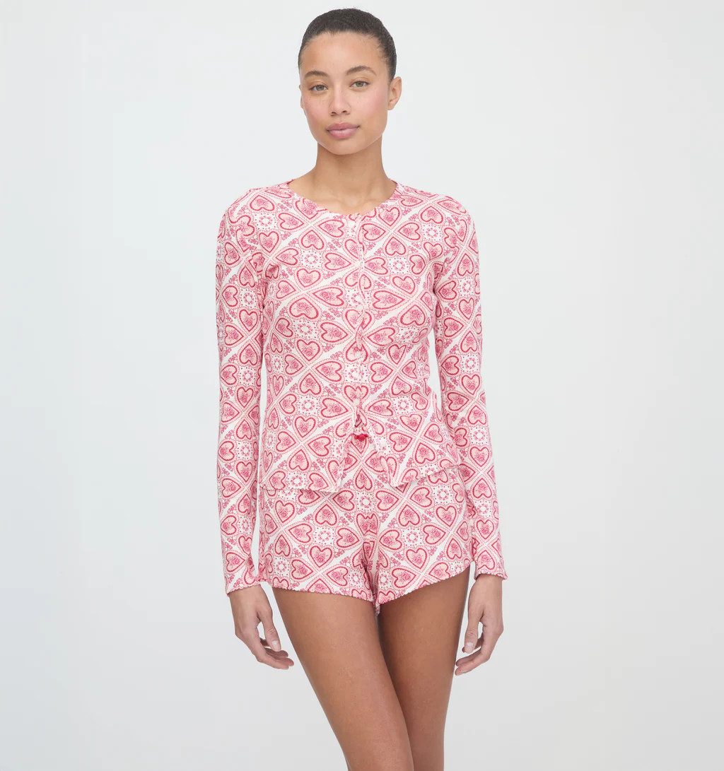 The Kaelie Pointelle Cardigan - White Patchwork Doily Heart | Hill House Home US