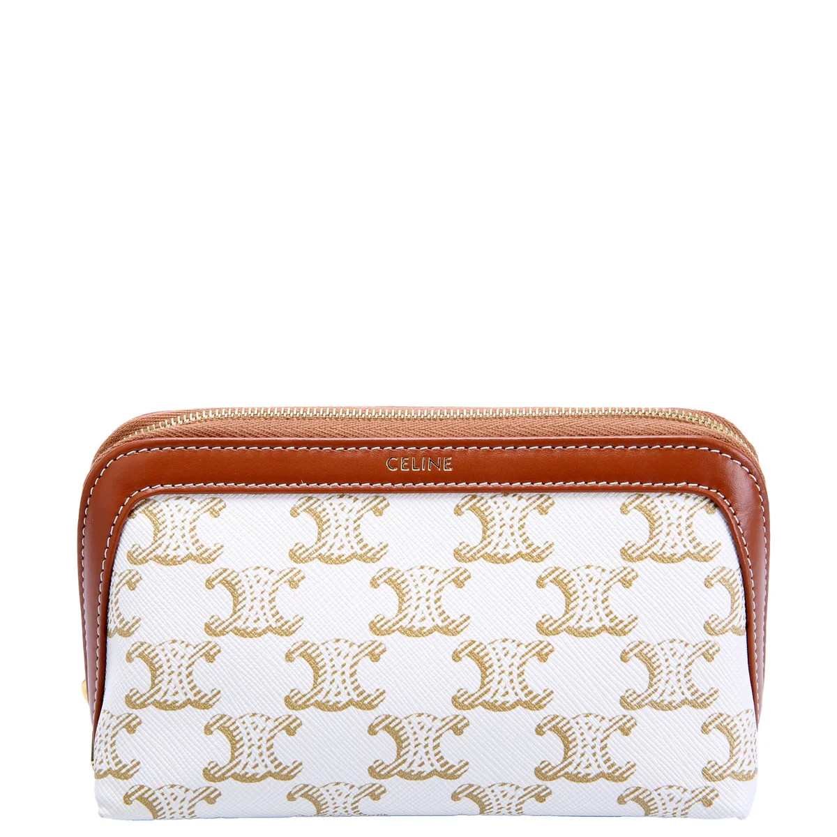 Triomphe Canvas Cosmetic Pouch Medium Cream/Brown | Keeks Designer Handbags