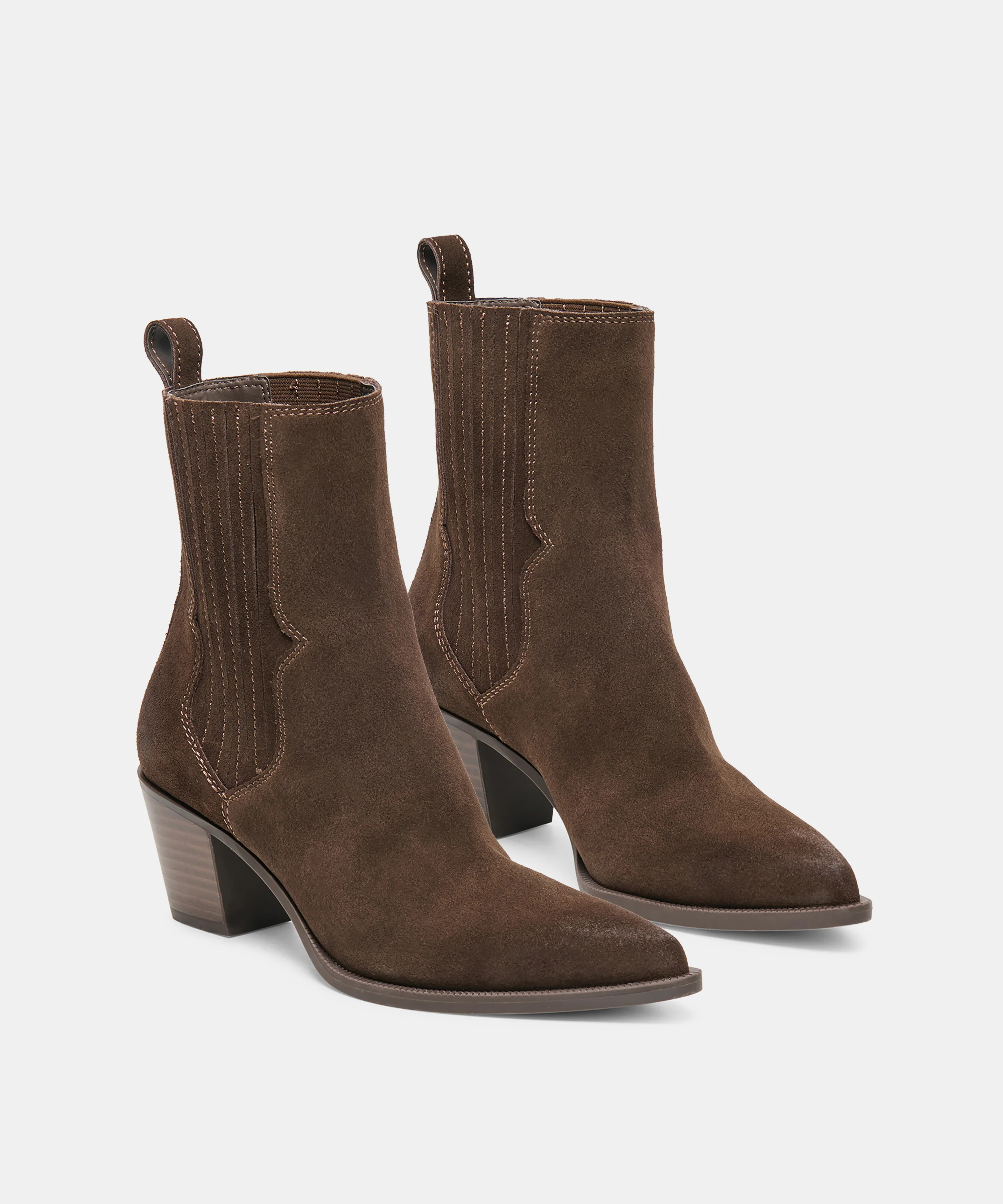 SOLINE H2O Espresso Suede Block-Heel Waterproof Ankle Bootie | Dolce Vita | DolceVita.com