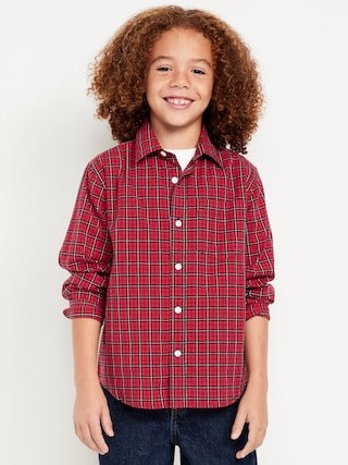 Long-Sleeve Plaid Poplin Pocket Shirt for Boys | Old Navy (US)