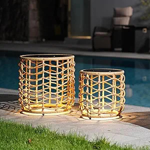 Solar Yard Boho Solar Nesting Tables with Built-in Lights - Set of 2, Weather-Resistant Wicker fo... | Amazon (US)
