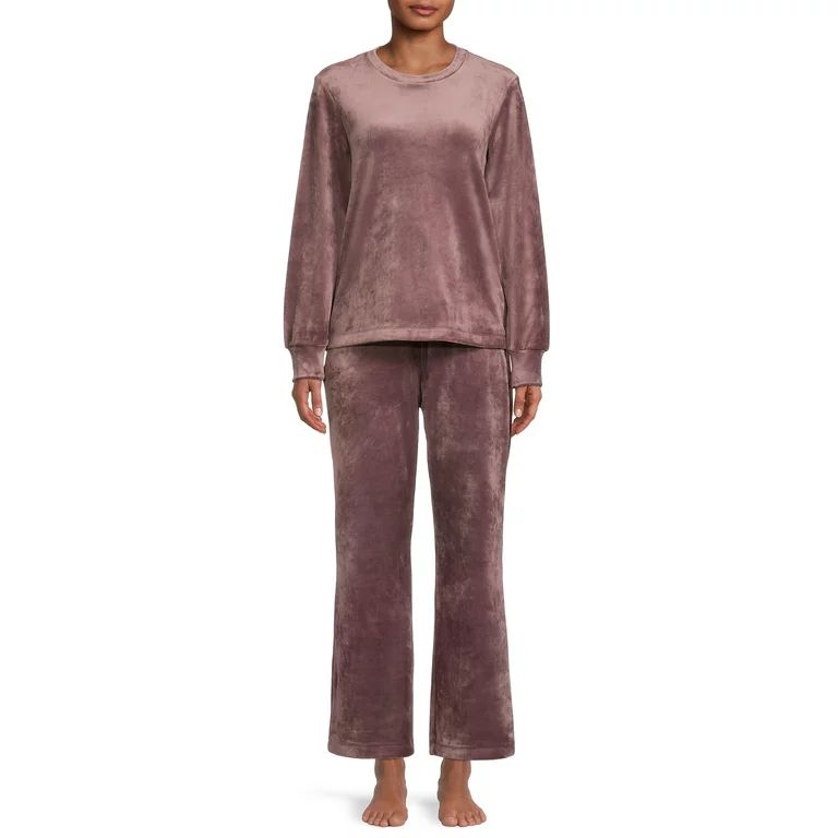 Sealy Women’s Long Sleeve Velour Top and Pants Sleepwear Set, 2-Piece | Walmart (US)