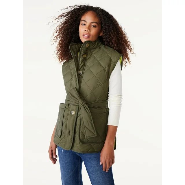 Free Assembly Women's Quilted Vest with Belt, Sizes XS-XXL | Walmart (US)