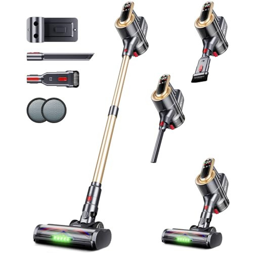 RENDOW Cordless Vacuum Cleaner, 550W 45Kpa 65Mins Vacuum Cleaners for Home, Self-Standing Cordless Stick Vacuum with LED Display,Anti-Tangle Rechargeable Wireless Vacuum for Pet Hair/Carpet/Hard Floor | Amazon (US)