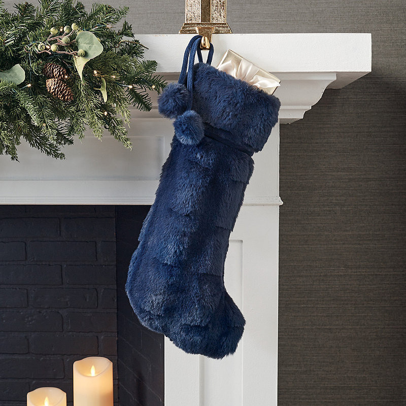Luxury Faux Fur Sculpted Stocking - Indigo - Frontgate - Christmas Decorations | Frontgate