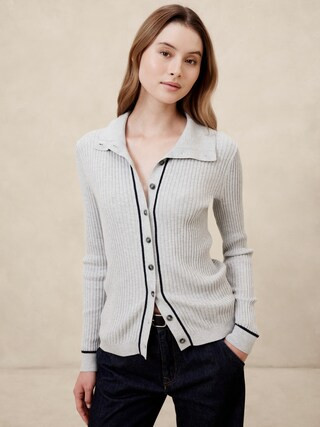 Contrast-Trim Polo Cardigan | Banana Republic Factory
