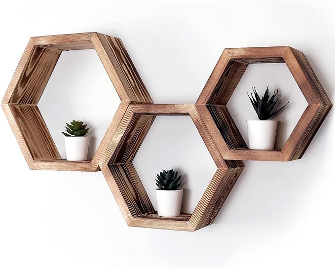 Evelup Products Hexagon Floating Shelves - Set of 3, Unique Boho Shelves - Honeycomb Shelves, Cla... | Amazon (US)