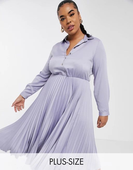 Closet London Plus pleated shirt midi dress in lilac | ASOS (Global)