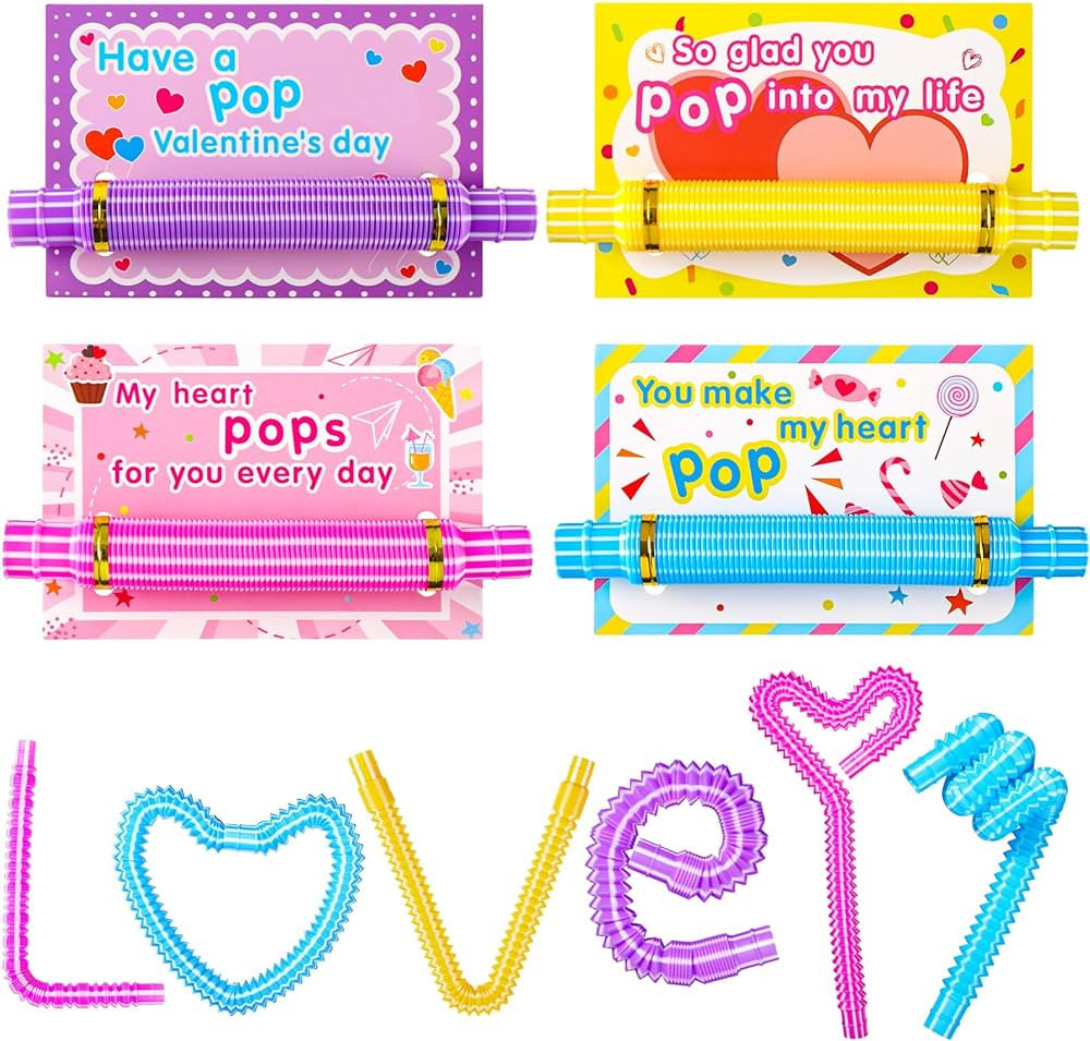 Gigilli Valentines Day Gifts for Kids 24 Pack Pop Tubes with Valentines Cards for Kids Classroom ... | Amazon (US)