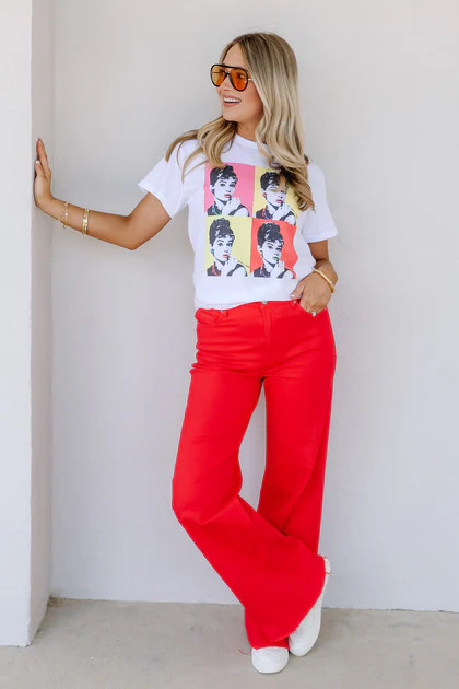 Audrey Color Block White Short Sleeve Tee | The Willow Tree
