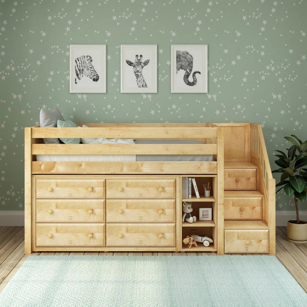 Twin Low Loft Bed with Stairs with Storage | Maxtrix Kids Furniture