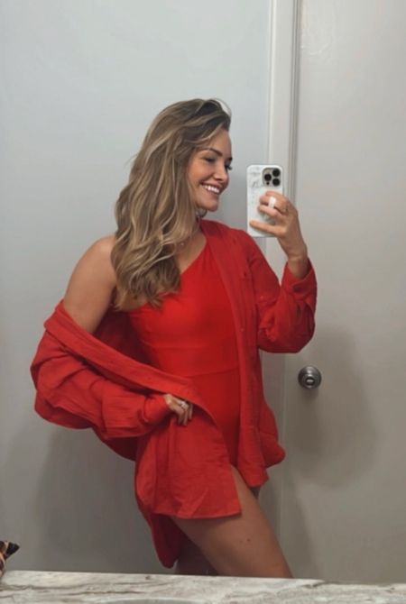 Love this suit from summersalt and they are having a sitewide sale now too! And can wear this red too anytime or use as a coverup because it is oversized.