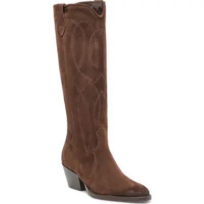 Dolce Vita Klancy Knee High Western Boot in Cognac Suede at Nordstrom, Size 7.5 | Nordstrom