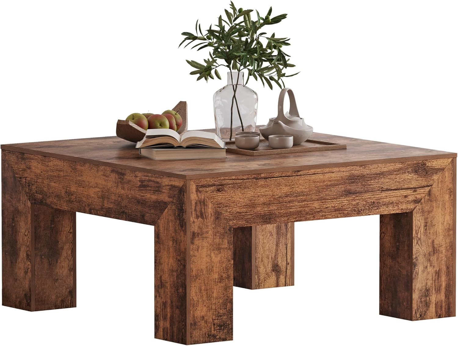 LUMTOK 35" inch Wooden Square Coffee Table for Living Room,Modern Farmhouse | Amazon (US)