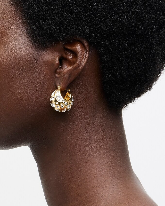 Crystal-studded huggie hoop earrings | J. Crew US