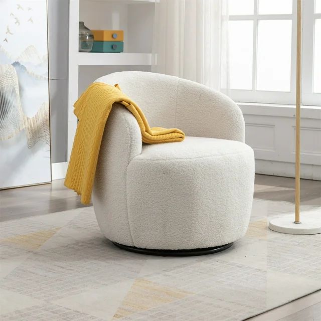 Swivel Barrel Chair, Modern Teddy Fabric Upholstered Accent Club Armchair with Metal Swivel Ring,... | Walmart (US)