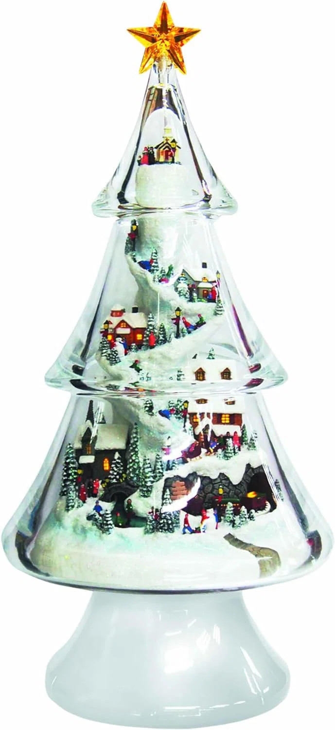18"H Acrylic Animated Tiered Tree w/ Village Scene (Moving Train) - LED Lights, 8 Christmas Music... | Wayfair North America