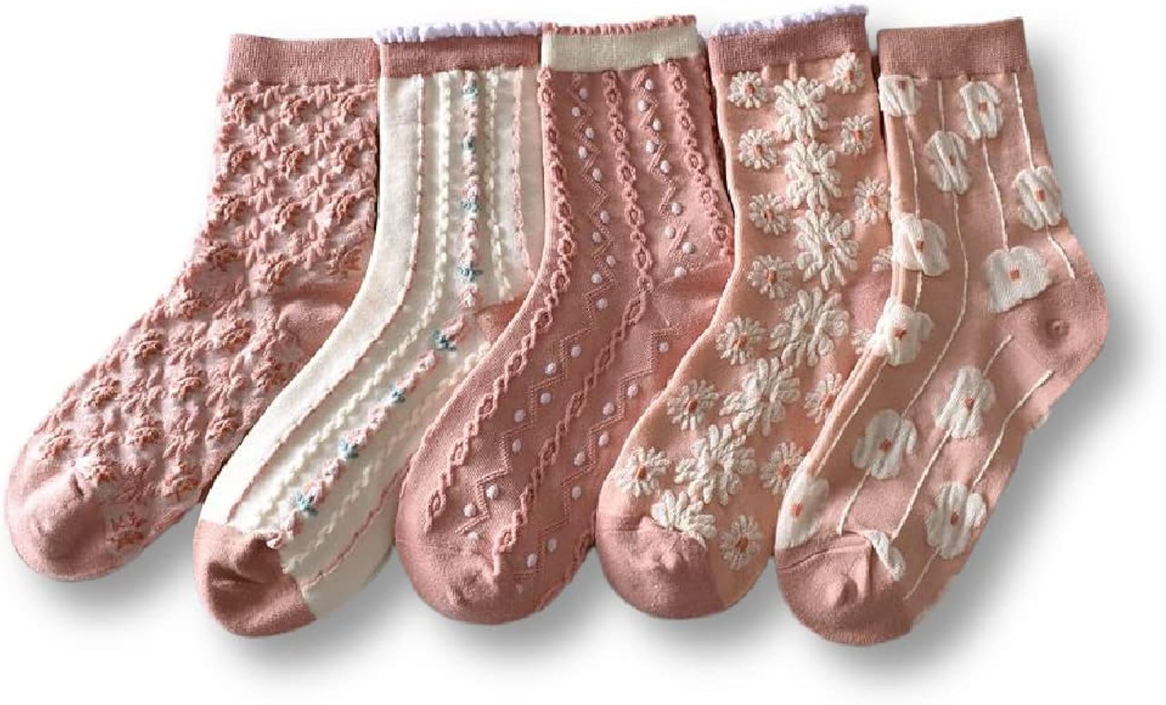 Women Vintage Pink Floral Patterned Cute Ruffle Cotton Ankle Socks 5 Pairs | Amazon (CA)