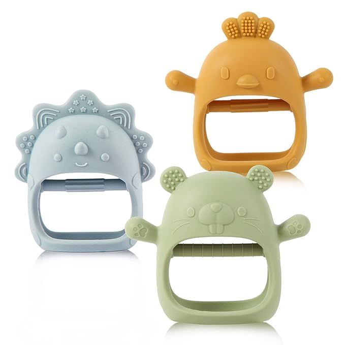 3 Packs Silicone Teething Toy for 3+ Months Babies, BPA Free Chew Toys for Sucking, Easy-to-Grasp... | Amazon (US)