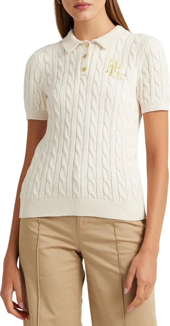 Cable Knit Cotton Polo Sweater | Nordstrom