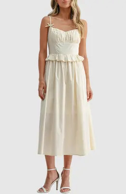 All in Favor Ruffle Waist Cotton Midi Dress in Ivory at Nordstrom, Size Small | Nordstrom