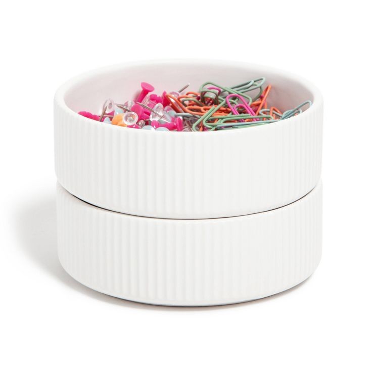 U Brands 2pk Fluted Ceramic Stacking Dishes - White | Target