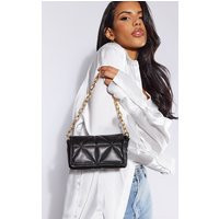Black Diagonal Quilted Chain Strap Shoulder Bag | PrettyLittleThing CAN