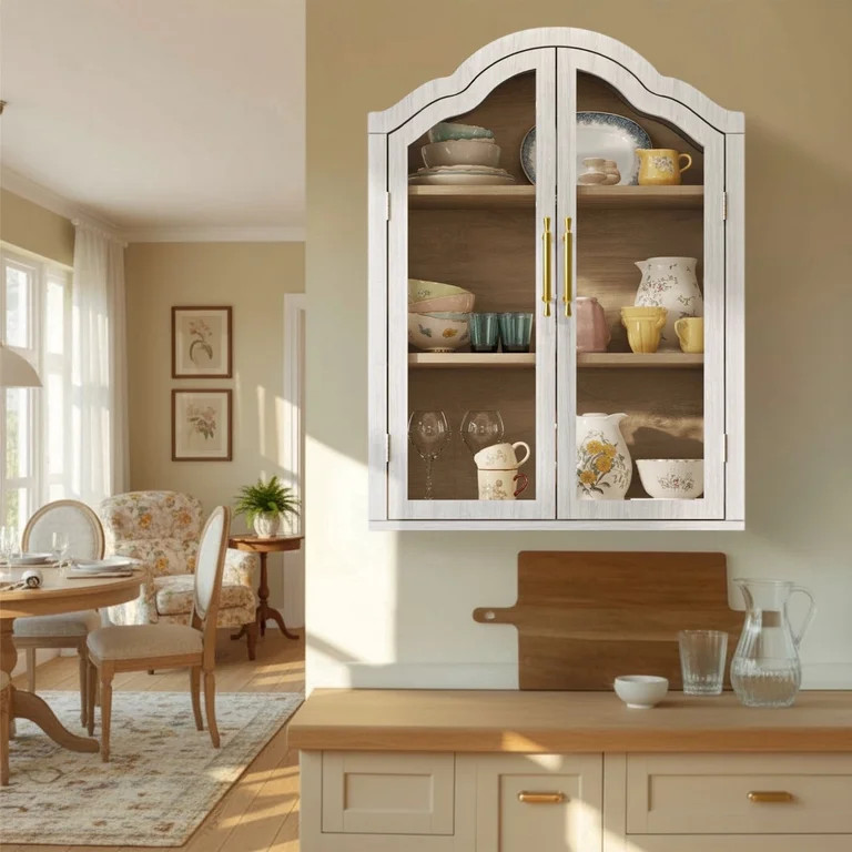 31.5\u00d723.6" Arched Bathroom Wall Cabinet with Glass Doors, Wall Mounted Display Cabinet with ... | Walmart (US)