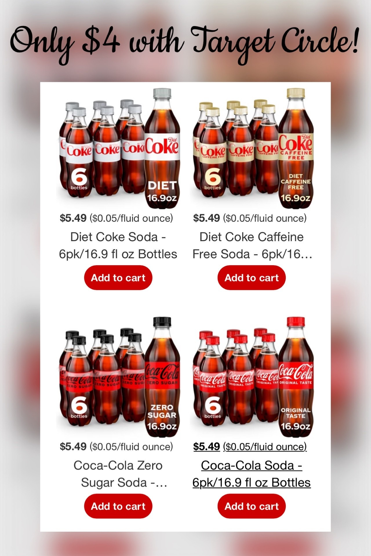 Target has Coke and Diet Coke 6 Pack Bottle varieties down to only $4 today with a Target Circle Deal! Excellent time to stock up if you’re a fan - looks like regular Sprite is included as well! (Price should automatically drop once you add them to your cart.)

#LTKHome #LTKSaleAlert