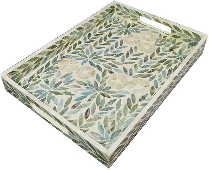 I-lan Creative Rectangular Mother of Pearl Shell Severing Tray Lacquer Wooden Decorative Tray Han... | Amazon (US)