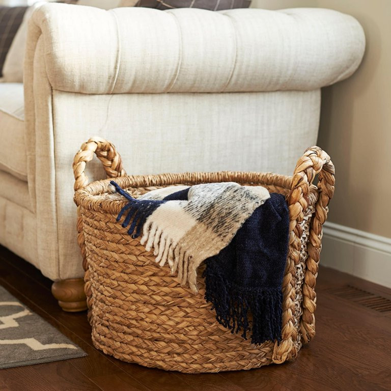 Household Essentials Large Wicker Floor Basket With Braided Handle - Walmart.com | Walmart (US)